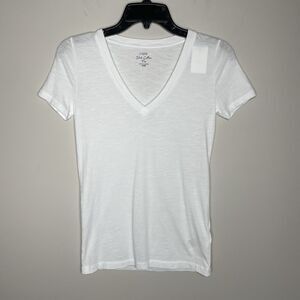 J.CREW T-Shirt Women XXS White Slub Cotton V-Neck Tee NEW Slim-Fit H5967